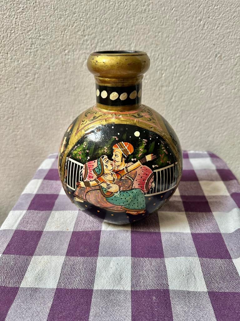 Metalen handbeschilderde waterfles uit India, Antiek en Kunst, Ophalen of Verzenden