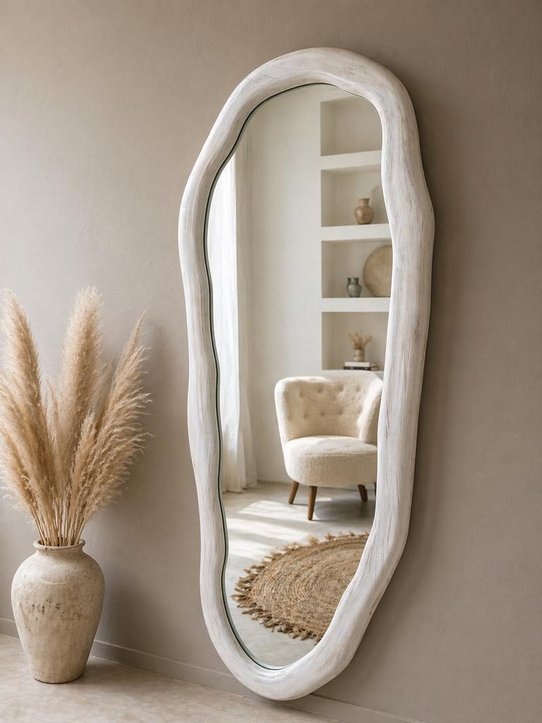 Spiegel wandspiegel Japandi hout wit 170x70cm nieuw