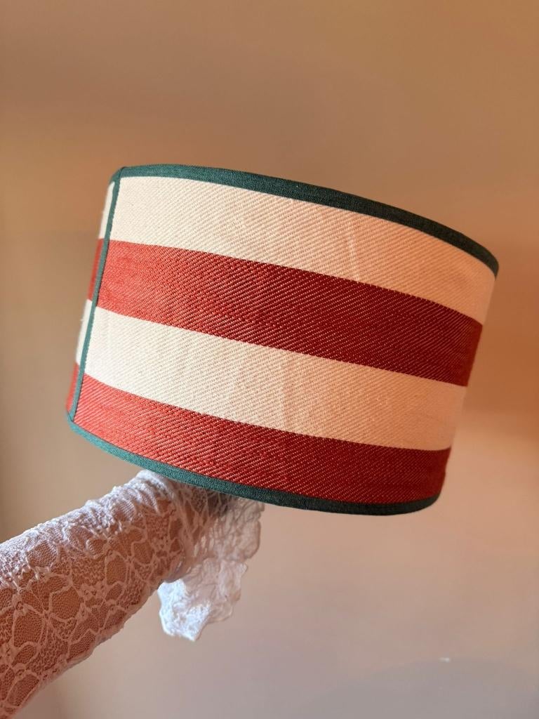 Lampenkap streep wit/rood, groene afwerking, Rond, Ophalen of Verzenden, Zo goed als nieuw, Minder dan 25 cm