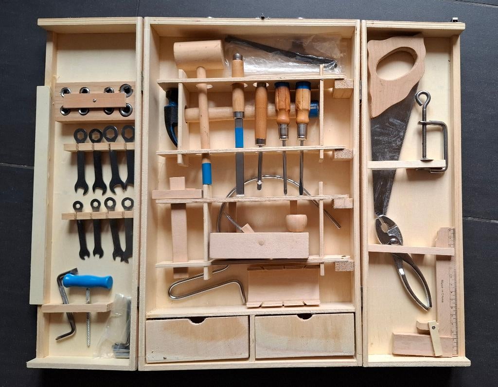 Houten Gereedschapskist - Woodies, Ophalen, Gevuld, Zo goed als nieuw