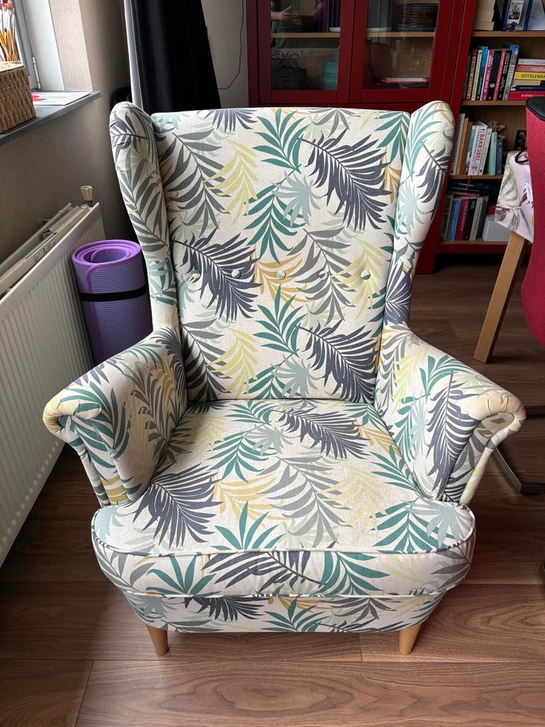 Oor fauteuil met bloemenpatroon, Huis en Inrichting, Fauteuils, Ophalen, Gebruikt, Stof, 75 tot 100 cm
