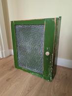 Groen houten brocante wandkastje / medicijnkastje, Ophalen, Minder dan 150 cm, Minder dan 25 cm, Minder dan 100 cm