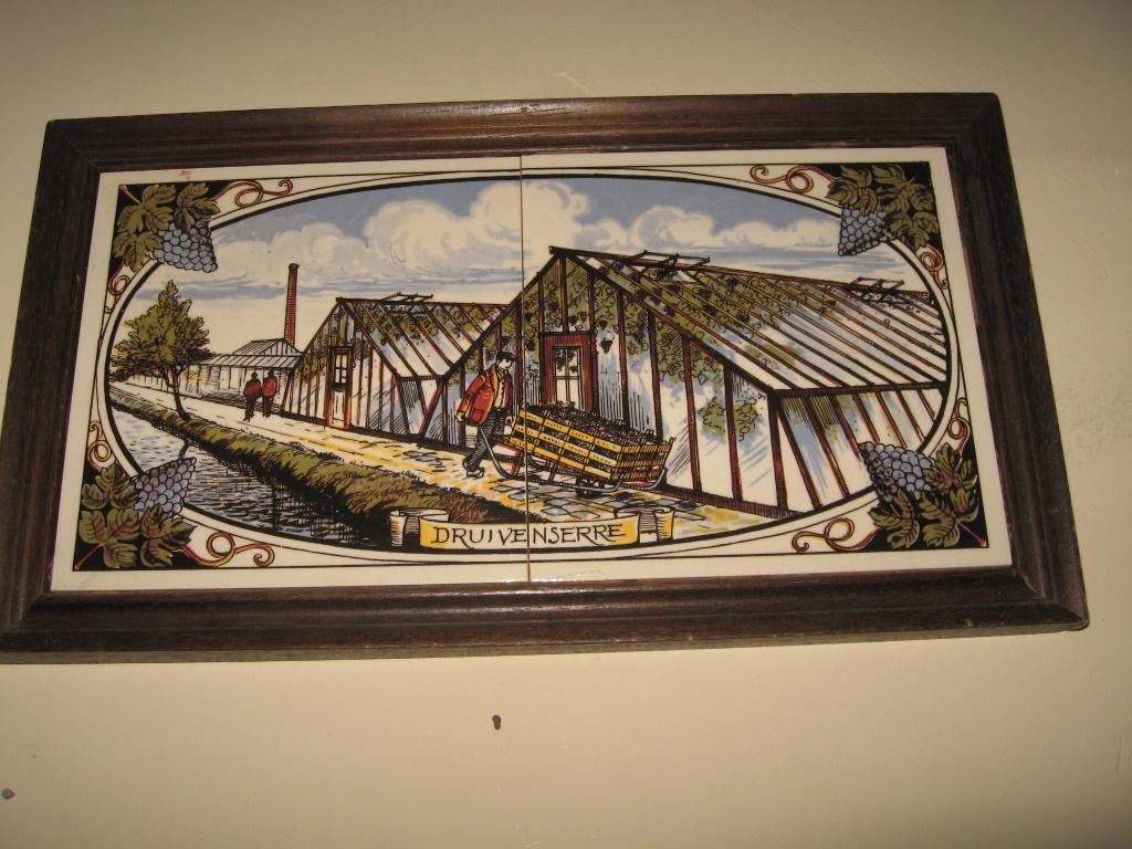 Westland tegel tableau in lijst .. druivenserre kassen, Antiek en Kunst, Ophalen of Verzenden