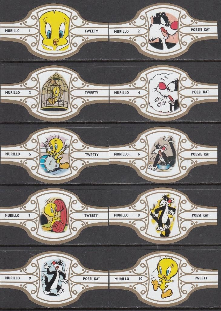 Sigarenbanden van Tweety, serie Murillo 1-10 wit-goud, Ophalen of Verzenden, Nieuw, Sigarenbandjes