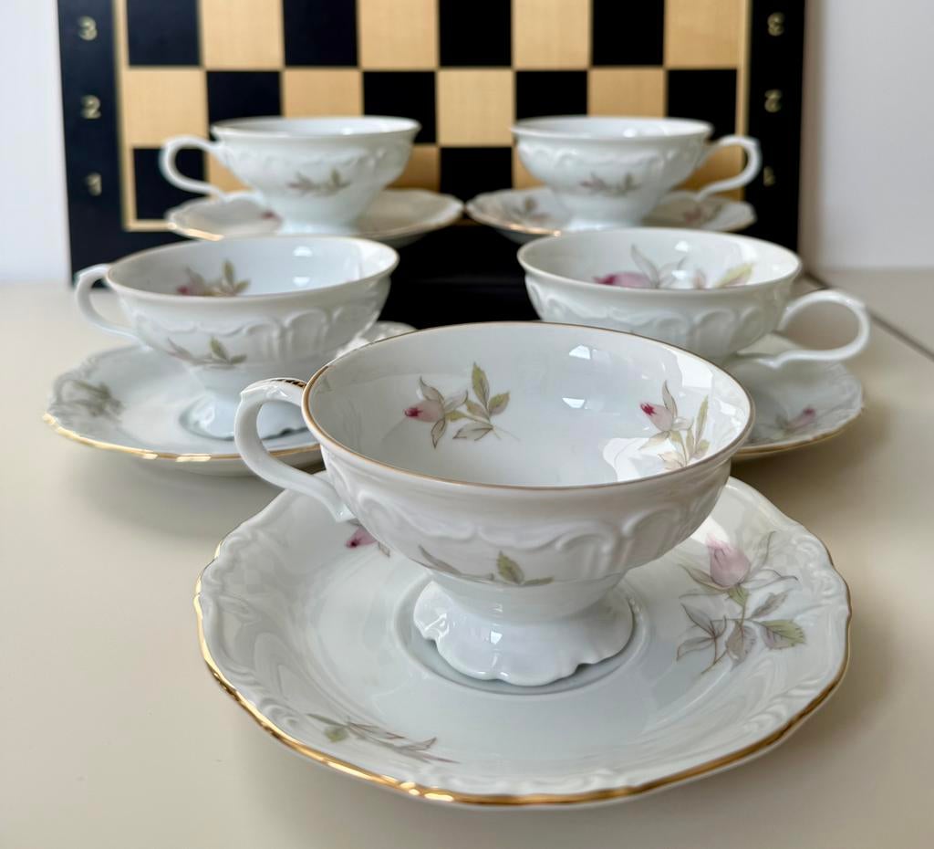 5x Vintage Edelstein Maria Theresia theekopjes + schoteltjes, Antiek en Kunst, Antiek | Servies compleet, Ophalen of Verzenden