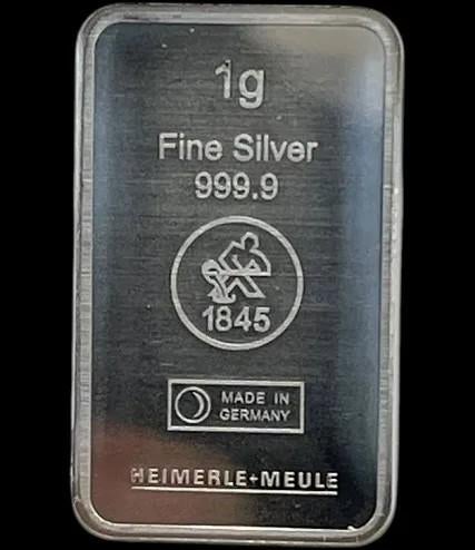 Zilverbaar 1 gram 999.9 Fine Silver Heimerle + Meule, Postzegels en Munten, Edelmetalen en Baren, Ophalen of Verzenden, Zilver