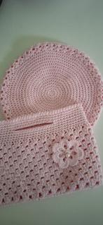 Gehaakte baret en tasje/ de Haakboetiek, Ophalen of Verzenden, Nieuw, Meisje, Hoed