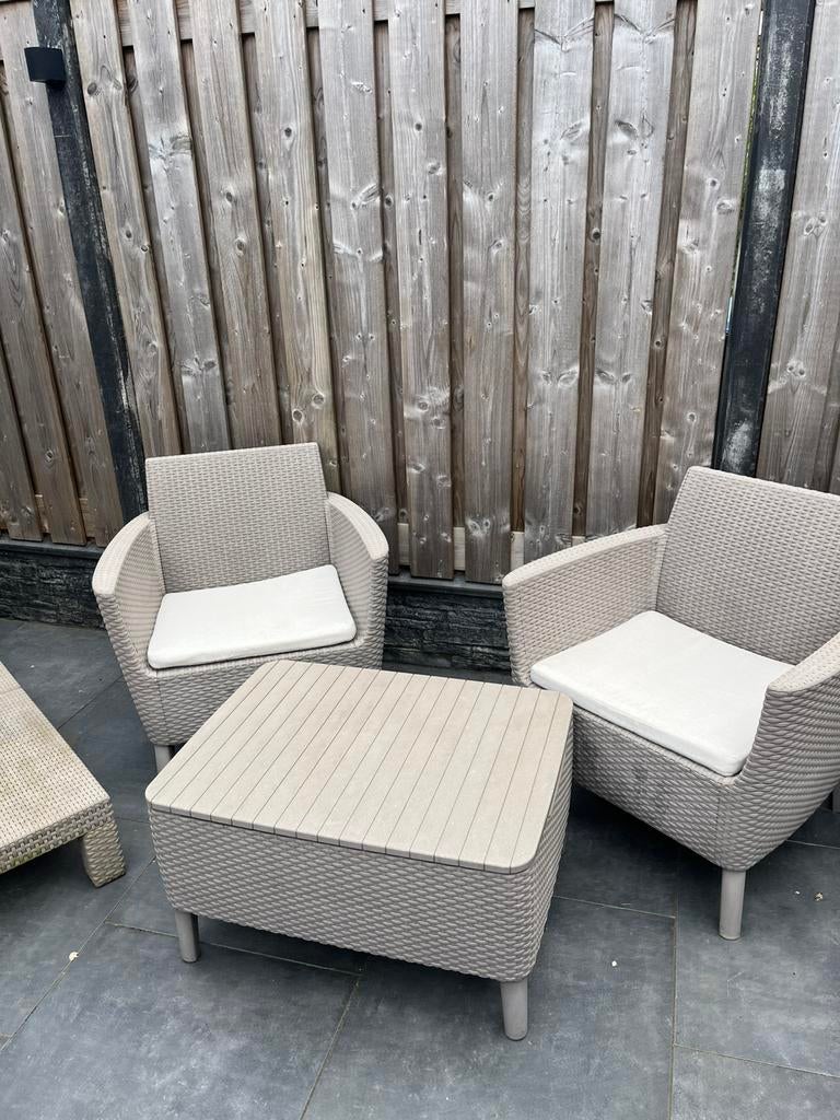 Te koop Tuinset +ligbed, 4 zitplaatsen, Kunststof, Gebruikt, Ophalen of Verzenden