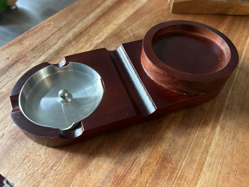 Stijlvolle Asbak Sigaren met Drank Tray Hout en RVS, Verzamelen, Ophalen of Verzenden, Nieuw, Asbak