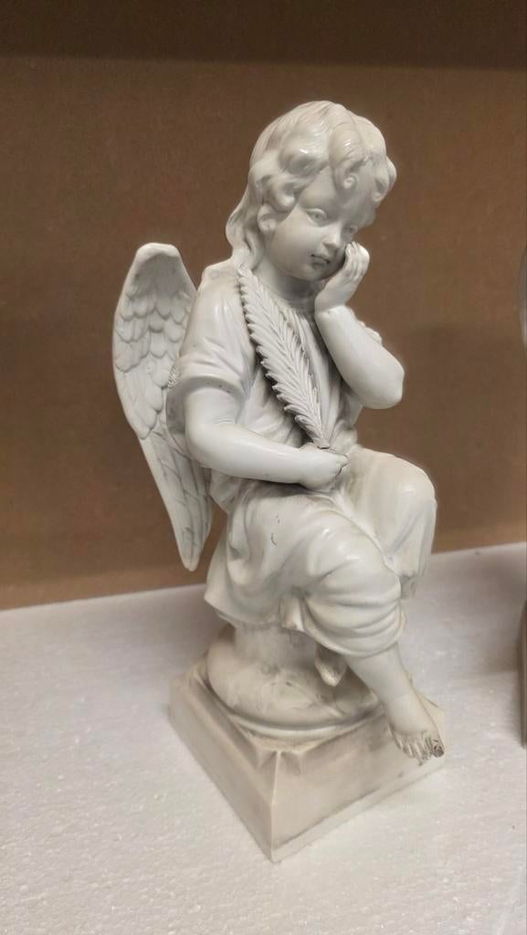 Antieke Buisquit Porseleinen Engelen Koppel, Ophalen of Verzenden