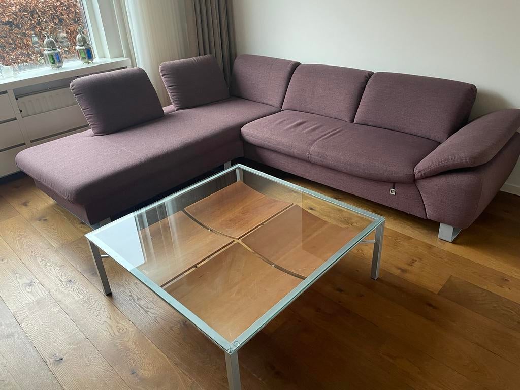 Salontafel met glazen blad en metalen frame 100x100 cm, Huis en Inrichting, Tafels | Salontafels, Ophalen, Gebruikt, 100 tot 150 cm