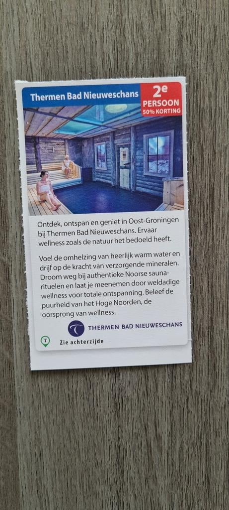 Thermen Bad Nieuweschans voordeelbon 2e persoon 50% korting, Drie personen of meer, Kortingsbon, Spa of Sauna