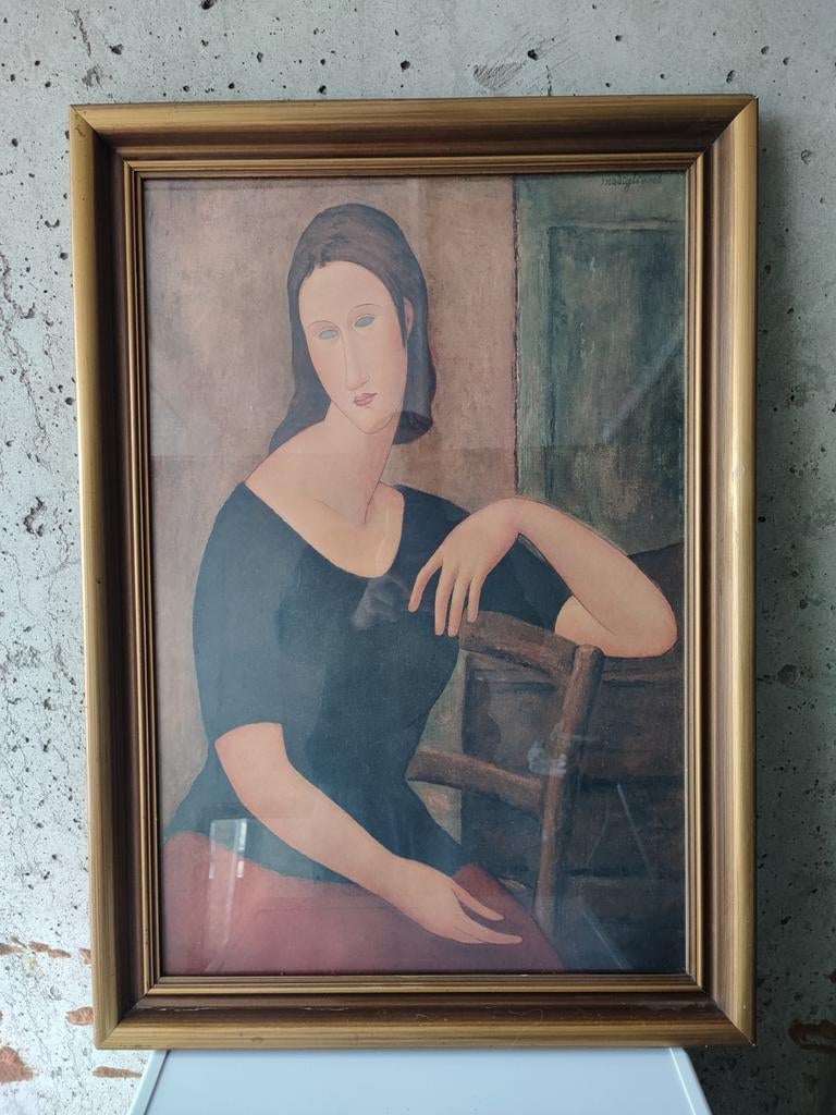 Schilderij Modigliani - Portrait van Jeanne- 76x54 cm, Antiek en Kunst, Kunst | Schilderijen | Klassiek, Ophalen of Verzenden