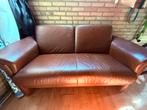 Comfortabele bruine leren tweezitsbank, Antiek en Kunst, Ophalen