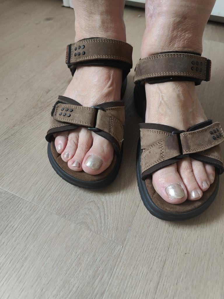 Montrex bruin leren sandalen 40 degelijke wandel sandaal, Bruin, Gedragen, Montrex, Sandalen of Muiltjes