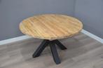 Ronde teak eettafel 130 cm doorsnede licht geborsteld, Verzenden, Rond, Nieuw, Overige materialen
