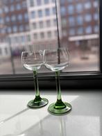 Set van 5 elegante wijnglazen met groene steel - vintage, Antiek en Kunst, Ophalen of Verzenden