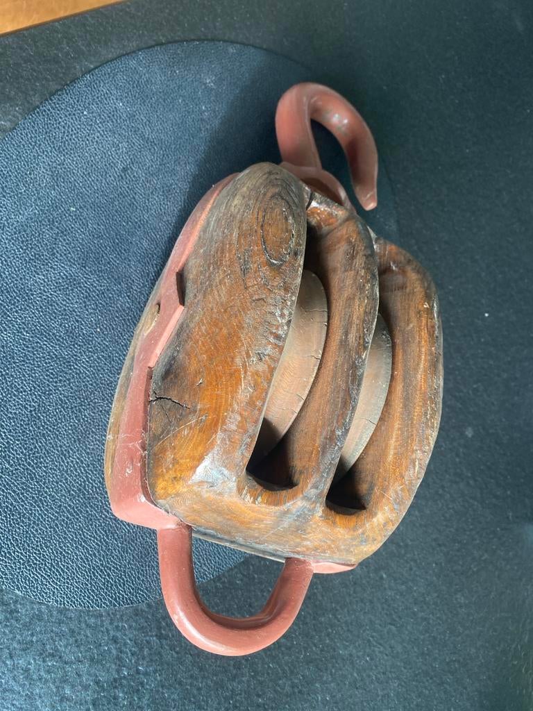 Klassieke houten katrol met 2 schijven, Ophalen of Verzenden