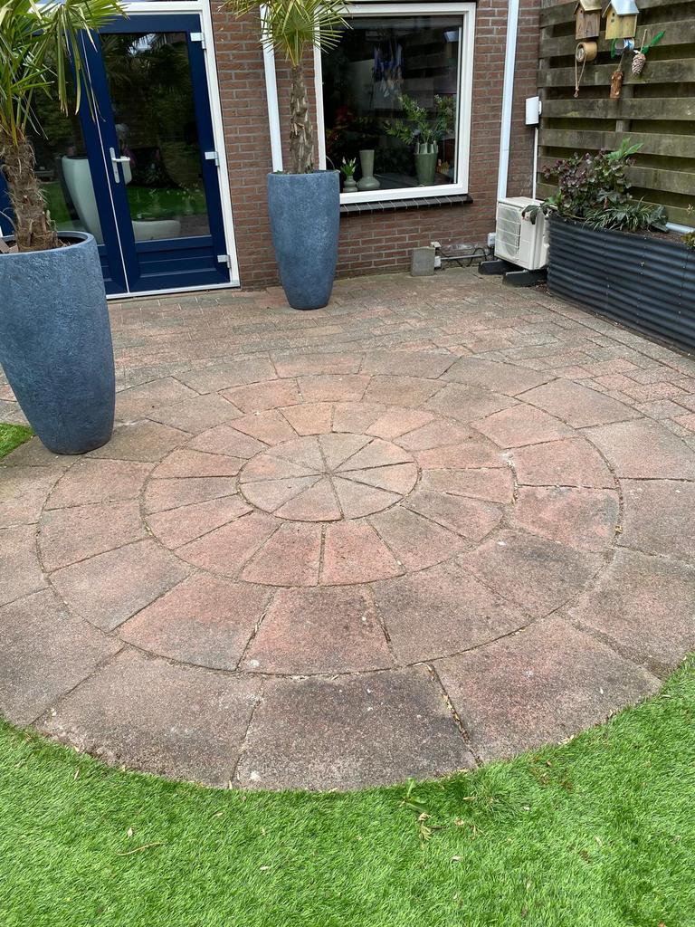 Terras tegels/stenen inclusief cirkel, Tuin en Terras, Tegels en Klinkers, Ophalen, Zo goed als nieuw, Keramiek, Terrastegels