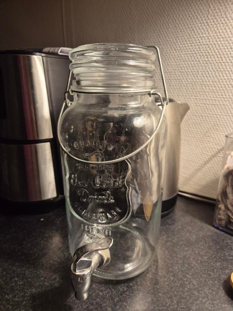Glazen drankdispenser met tapkraan - 4 liter, Ophalen of Verzenden, Zo goed als nieuw, Overige merken, Glas