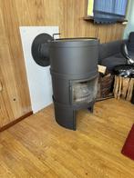 Houtkachel, zwart, rond, Harrie Leenders, incl. kachelpijp, Huis en Inrichting, Kachels, Ophalen, Gebruikt, Houtkachel, Vrijstaand