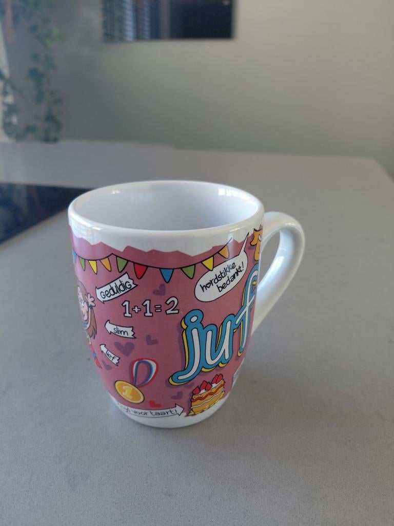 Leuke 'Juf' mok - Ideaal cadeau voor de lerares!, Ophalen, Keramiek, Zo goed als nieuw, Overige stijlen