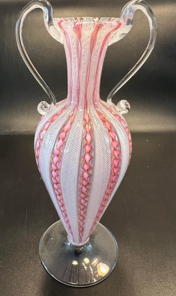 Antiek Murano rozewit Zanfirico Latticino aventurine vaas., Antiek en Kunst, Antiek | Glas en Kristal, Ophalen of Verzenden