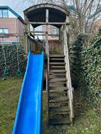 Houten speelhuis met schommel, glijbaan en extra's, Ophalen, Gebruikt, Hout