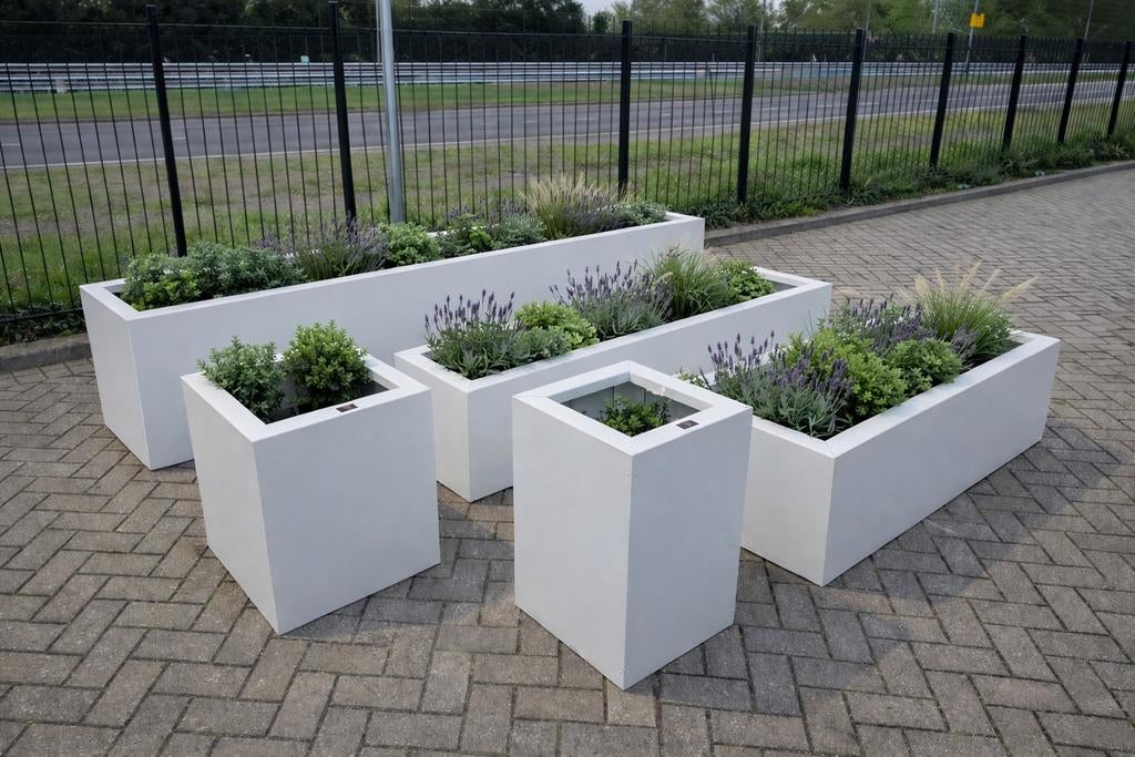 Stalen plantenbak ral 9010 diverse uit voorraad l, Tuin en Terras, Bloembakken en Plantenbakken, Ophalen, Nieuw, Rechthoekig, Metaal