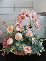 Prachtig zijden bloemstuk in houten schaal, Ophalen of Verzenden, Nieuw, Binnen