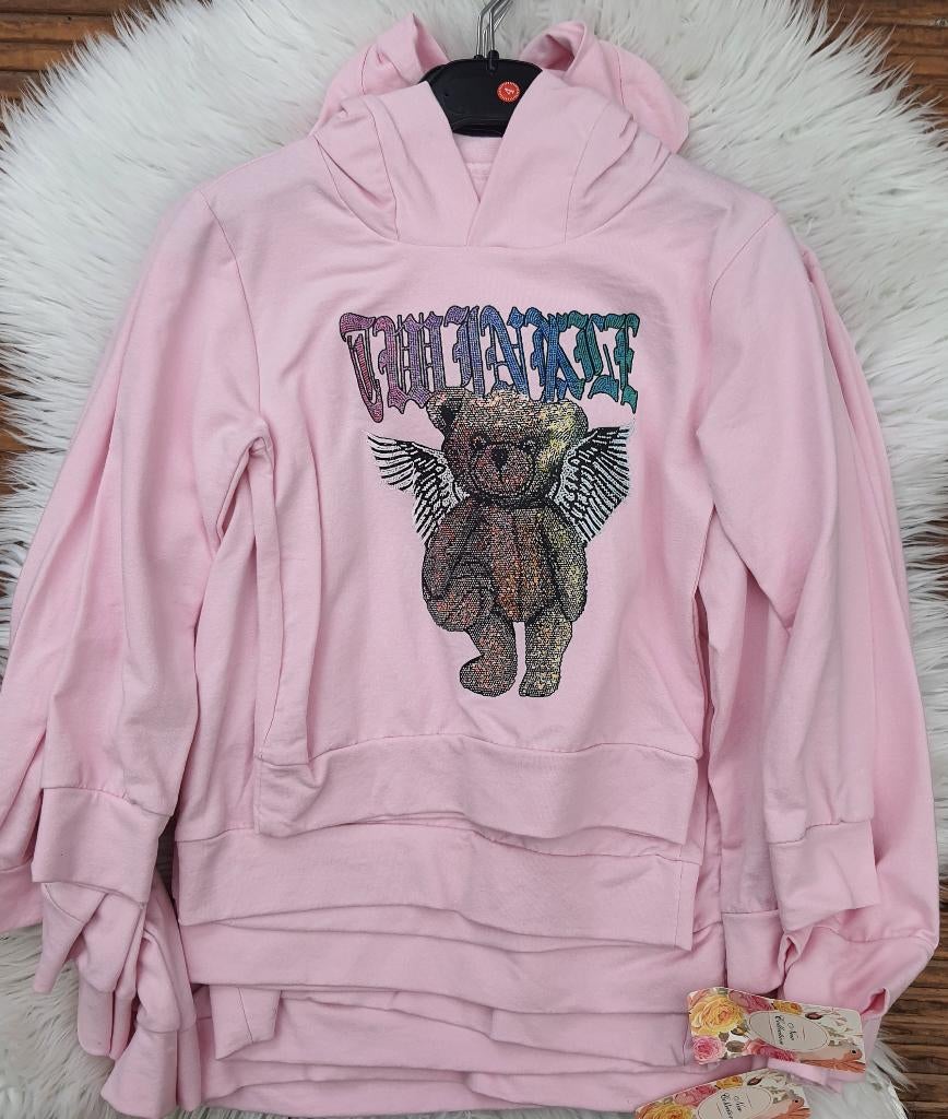Hoodies Beertje met tekst - Rose mt 122/128., Kinderen en Baby's, Kinderkleding | Maat 128, Meisje, Trui of Vest, Nieuw, Ophalen of Verzenden