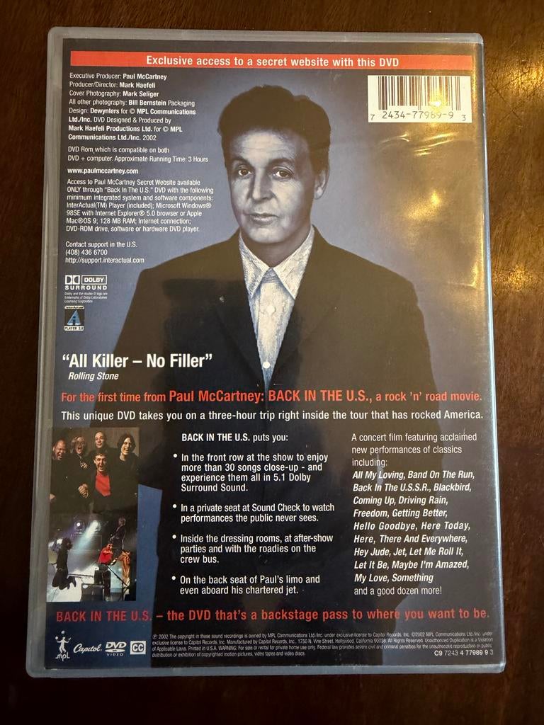 Paul McCartney - Back in the U.S. Concert Film DVD, Alle leeftijden, Ophalen of Verzenden, Zo goed als nieuw, Muziek en Concerten