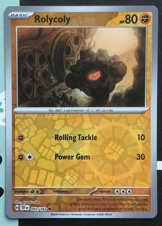 Pokemon - Rolycoly (TEF 093) - Reverse holo.., Ophalen of Verzenden, Nieuw, Losse kaart, Foil