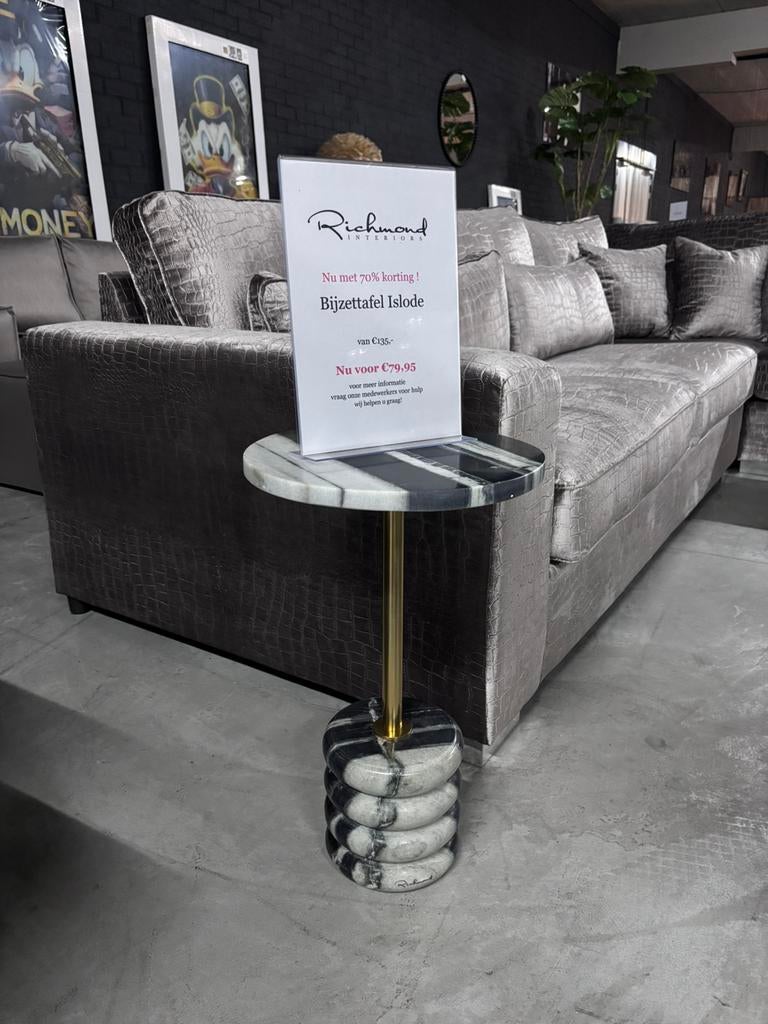 Luxe bijzettafel marmer en goud, Richmond Interiors, Huis en Inrichting, Tafels | Bijzettafels, Overige materialen, Minder dan 55 cm