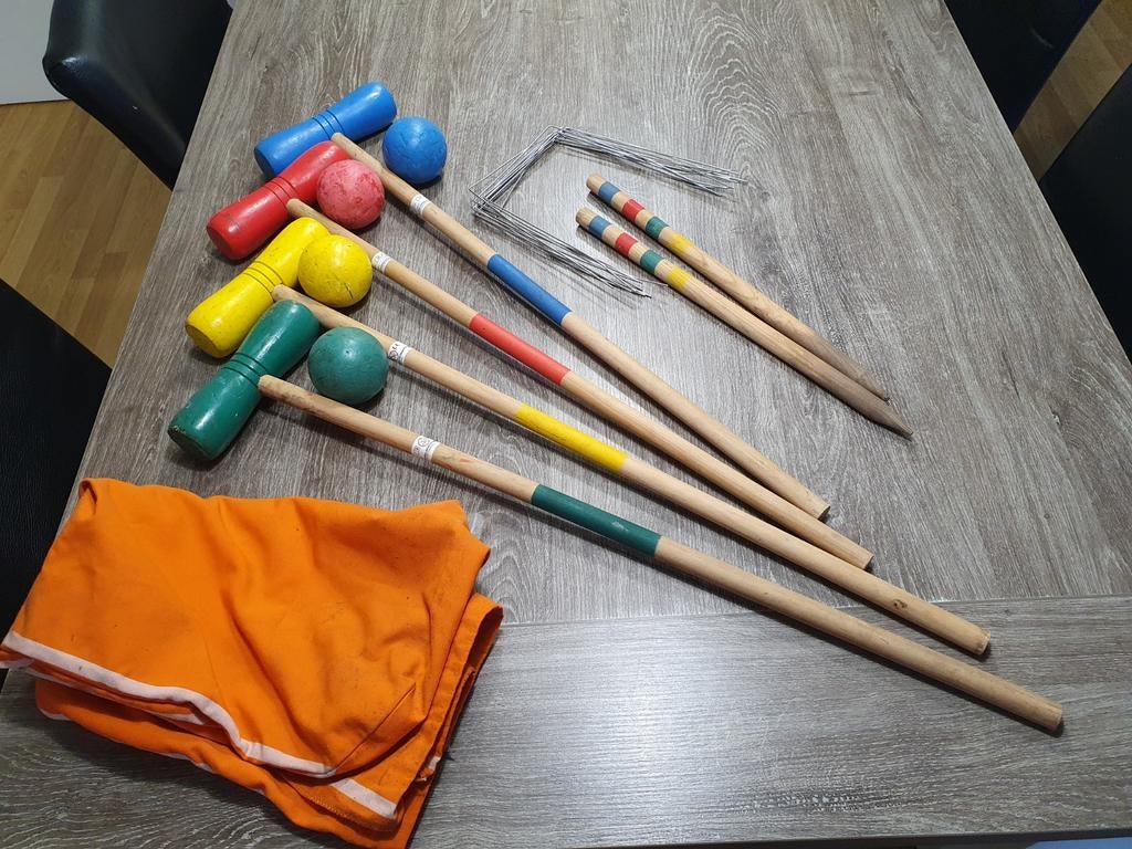 Houten croquet spel voor 4 spelers met opbergzak, Ophalen of Verzenden, Zo goed als nieuw