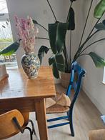 Set van 4 Franse stoelen met rieten zitting, Ophalen, Gebruikt, Blauw, Hout