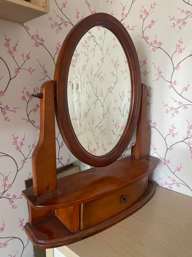 Vintage kapspiegel met laatje, Ophalen, Ovaal, Minder dan 50 cm, Minder dan 100 cm