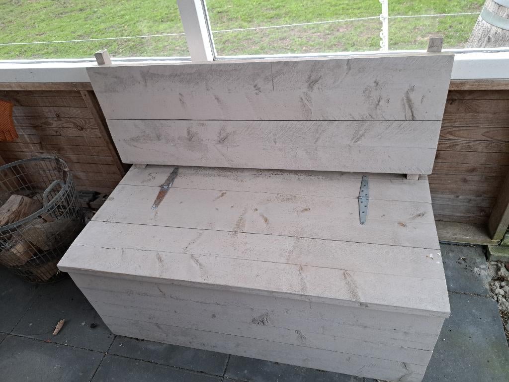 steigerhouten bankje met opslag, Tuin en Terras, Tuinbanken, Ophalen, Gebruikt, Hout