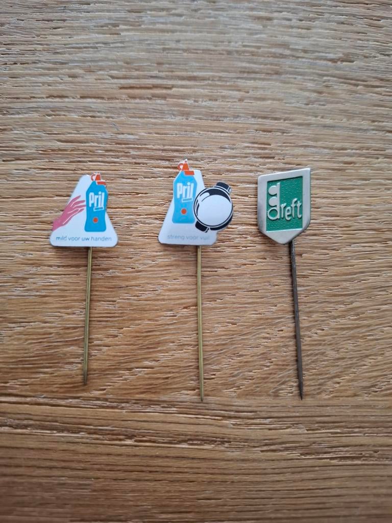 Vintage prikkers pins speldjes Pril en Dreft reclame, Ophalen of Verzenden, Gebruikt, Merk