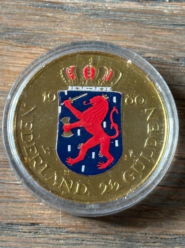 2 1/2 Gulden 1980 gekleurd en verguld, Ophalen of Verzenden, Koningin Juliana, 2½ gulden, Losse munt