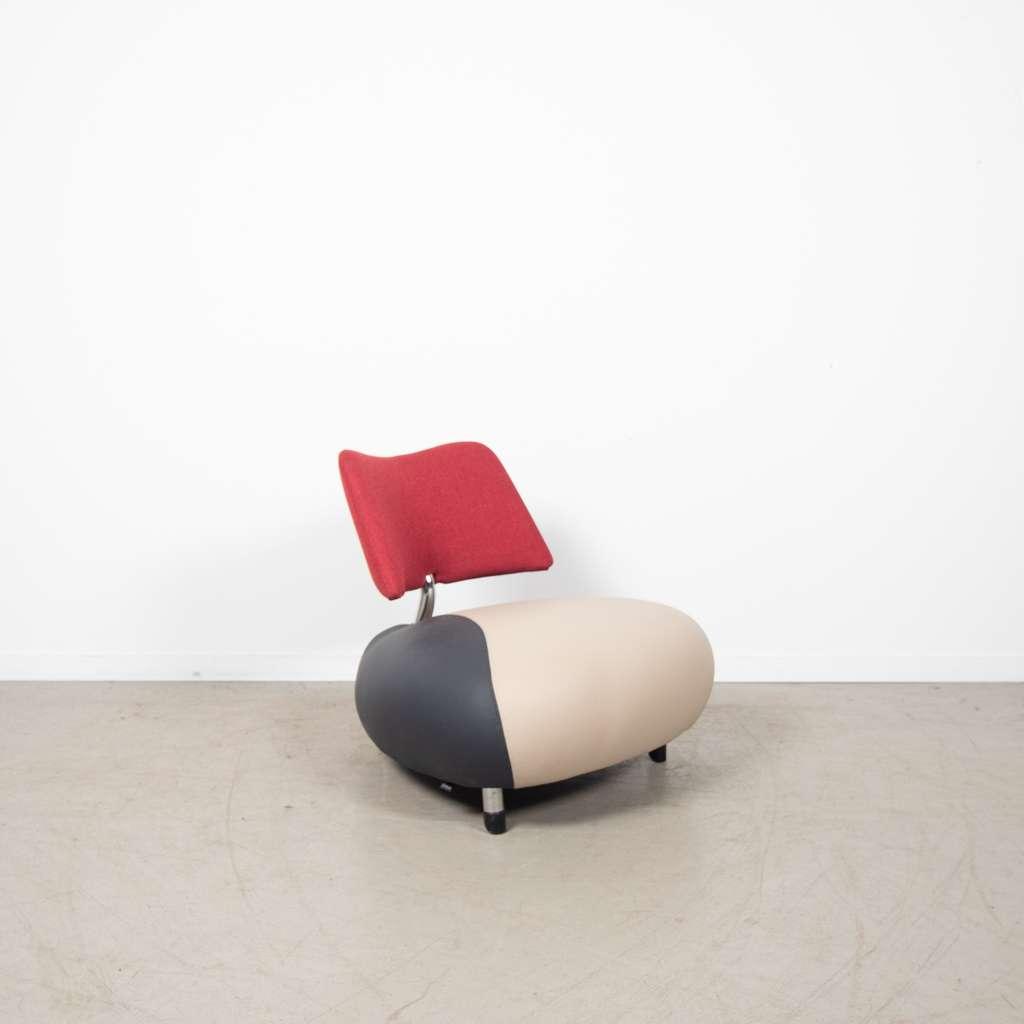 1x Leolux Pallone Pa Fauteuil Beige/Grijs/Rood Leer, Niet ingevuld, Minder dan 75 cm, Leer, Niet ingevuld