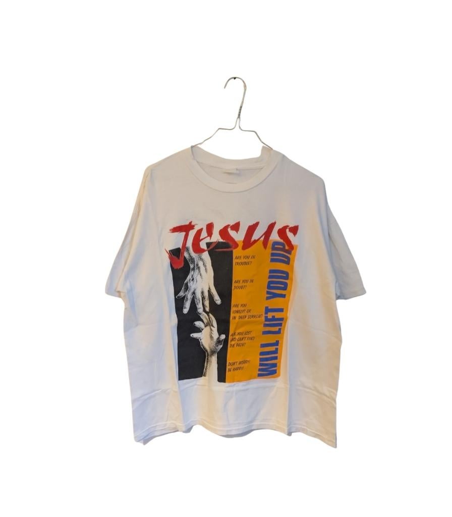 jesus will lift you up tee – xl – white – single stitch, Kleding | Heren, T-shirts, Vintage, Vintage, Ophalen of Verzenden, Gedragen