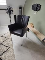 6 zgan echte lederen stoelen met rvs wielen, Ophalen, Zwart, Leer, Zo goed als nieuw