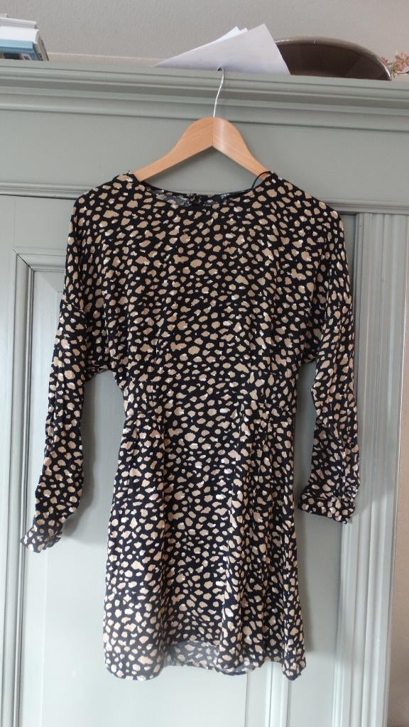 ZARA jurkje zwart/bruin/creme, maat S, Verzenden, Zo goed als nieuw, Maat 36 (S), Boven de knie
