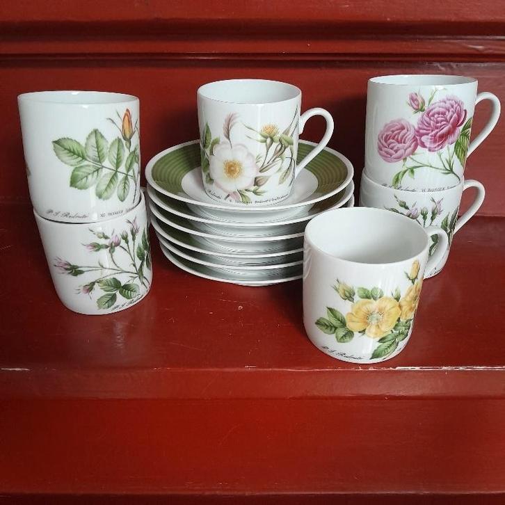 6 kop-en-schotels rozen Hutschenreuther, Huis en Inrichting, Keuken | Servies, Gebruikt, Kop(pen) en/of Schotel(s), Overige stijlen