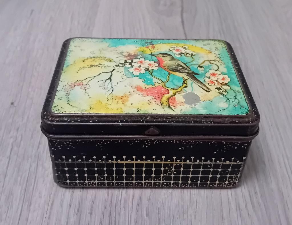 vintage blikje met vogel, Verzamelen, Blikken, Ophalen of Verzenden, Gebruikt, Overige
