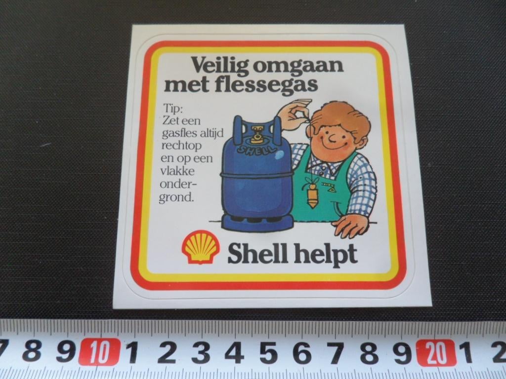 sticker SHELL helpt veilig omgaan met flessegas strip 029, Verzamelen, Stickers, Ophalen, Zo goed als nieuw