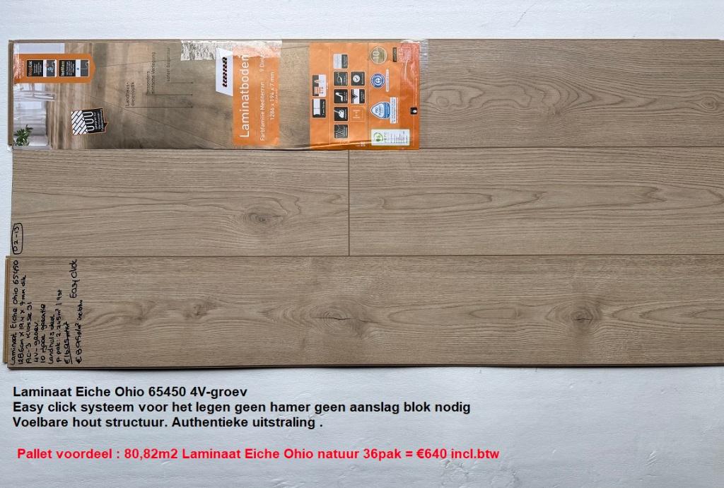 80,82m2 Laminaat Eiche Ohio natuur 36pak = €640 Easy click, Bruin, 75 m² of meer, Nieuw, Ophalen of Verzenden