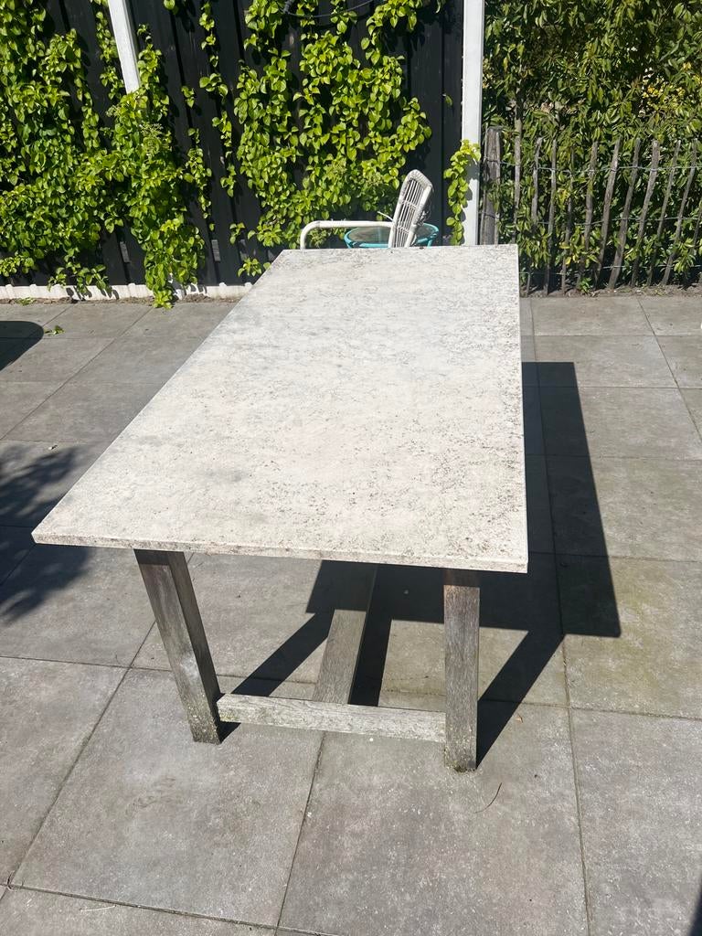 Robuuste tuintafel met granieten blad, Ophalen, Gebruikt, Rechthoekig, Hout