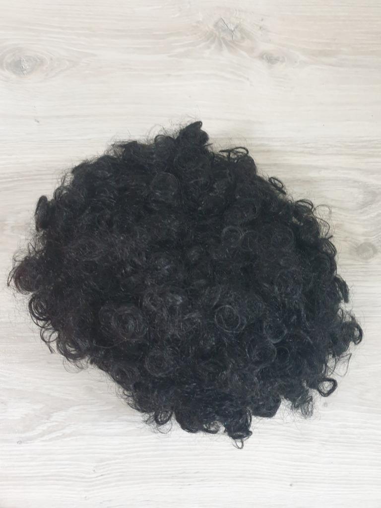 Pruik pieten disco zwart krullen haar nephaar feest, Ophalen, Zo goed als nieuw, Pruik of Haarverlenging